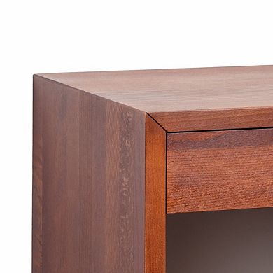 WOODEK Solid Wooden Nightstand with Shelf - Sturdy Side Table for Bed
