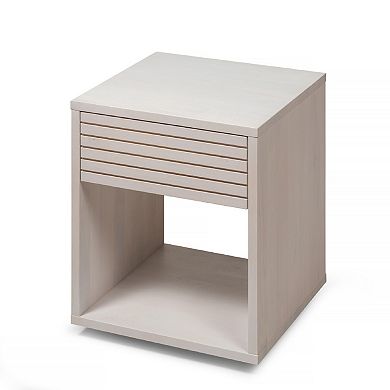 WOODEK Contemporary Hardwood Nightstand - Minimalistic Bedside Table with a Drawer and a Shelf