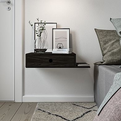 WOODEK Stylish Hardwood Nightstand with an Open Shelf and a Drawer - Modern Side Table for Bed