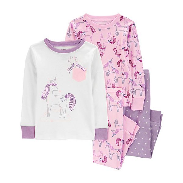 Carter's Girls Unicorn 100% Cotton Snug Fit 4-Piece Pyjama Set - Pink