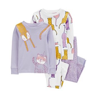 Baby & Toddler Girl Carter's 4 pc Cat Snug Fit Pajama Tops & Pajama Pants Set
