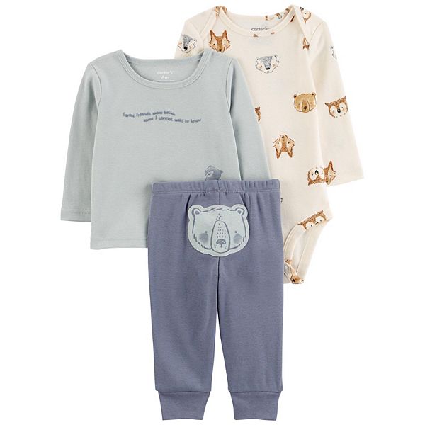 Carters Baby Boys 3 Pc Mountain Explorer Top Camping Print Bodysuit Pants Set Green Size 18mos main image 1