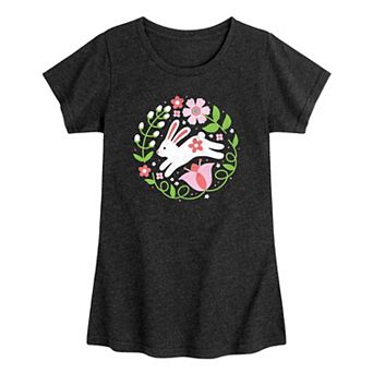 Girls 7-16 Scandinavian Bunny with Flowers Graphic Tee