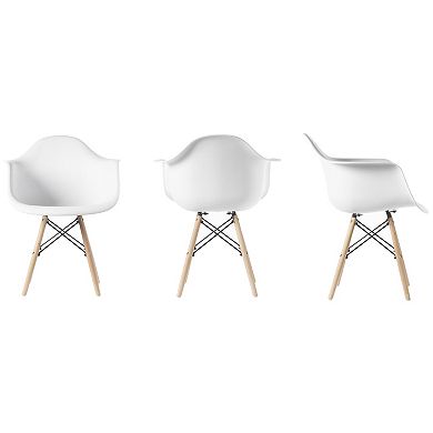 Mid-Century Modern Style Plastic DAW Shell Dining Arm Chair Wooden Dowel Eiffel Legs, Set of 4