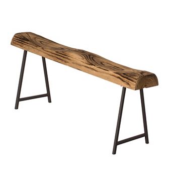Carved Wood Natural Log Accent Bench for Entryway, Indoor and Outdoor