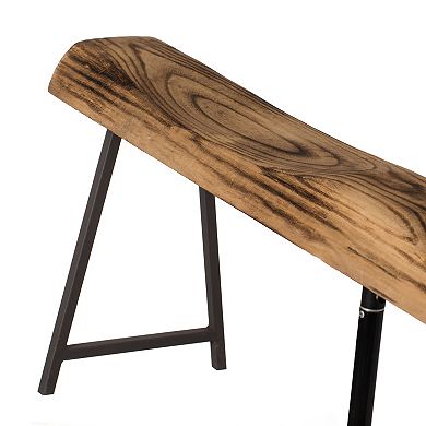Carved Wood Natural Log Accent Bench for Entryway, Indoor and Outdoor