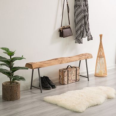 Carved Wood Natural Log Accent Bench for Entryway, Indoor and Outdoor