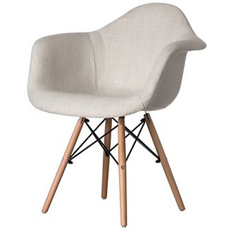 Mid-Century Modern Style Fabric Lined Armchair with Beech Wooden Legs