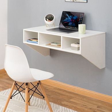 Wall Mounted Office Computer Desk With Three Compartments