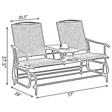 Swing Glider Chair Set with Center Tempered Glass Table, Loveseat Lawn Rocker Bench