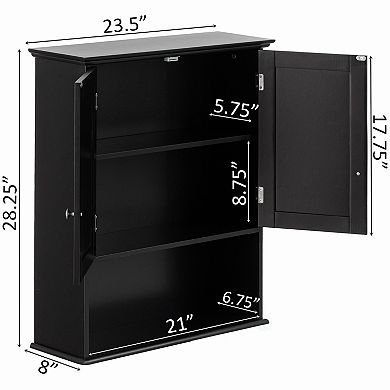 Wall Mount Bathroom Cabinet Wooden Storage Organizer Double Door With 2 Shelves