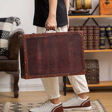 Vintiquewise Vintage-Style Decorative Wooden Display Suitcase Box Antique-Inspired Design