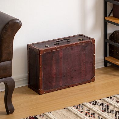 Vintiquewise Vintage-Style Decorative Wooden Display Suitcase Box Antique-Inspired Design