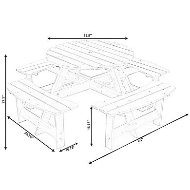 Wooden Outdoor Patio Garden Round Picnic Table with Bench