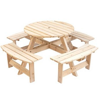 Wooden Outdoor Patio Garden Round Picnic Table with Bench