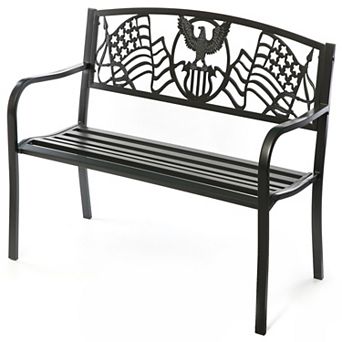 Steel Outdoor Patio Garden Park Seating Bench with Cast Iron Backrest