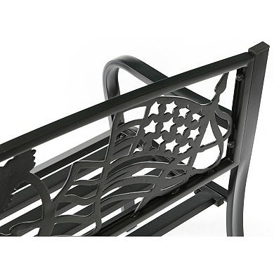 Steel Outdoor Patio Garden Park Seating Bench with Cast Iron Backrest