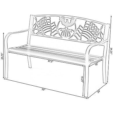 Steel Outdoor Patio Garden Park Seating Bench with Cast Iron Backrest