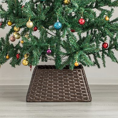 Foldable Christmas Tree Skirt Collar Basket, Ring Base Stand Cover, Rattan Plastic