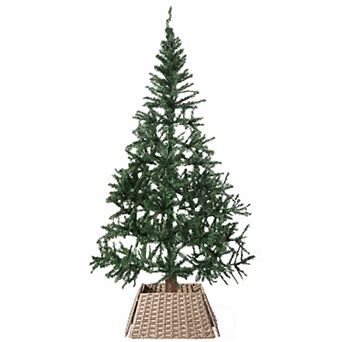 Foldable Christmas Tree Skirt Collar Basket, Ring Base Stand Cover, Rattan Plastic