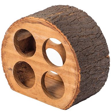 Round Wood Log Style with Bark 4 Bottle Countertop Wine Rack Holder