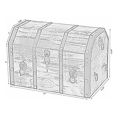 Large Wooden Decorative Lion Rings Pirate Trunk with Lockable Latch and Lock