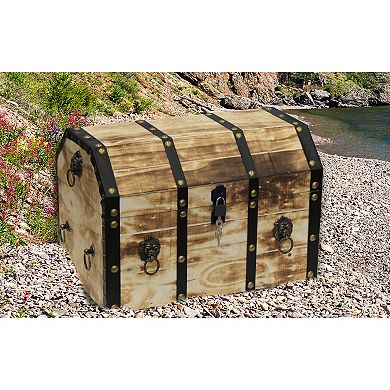 Large Wooden Decorative Lion Rings Pirate Trunk with Lockable Latch and Lock
