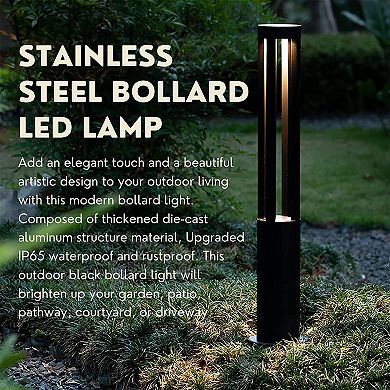 Round LED Garden Aluminum Light, Decorative Outdoor Bollard Light for Garden, Pathway, and Driveway