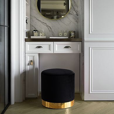 Modern Round Velvet Fabric Standard Ottoman Stool