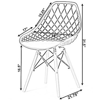 Mid-Century Modern Style Plastic DSW Shell Dining Chair with Lattice Back and Wooden Dowel Eiffel Legs