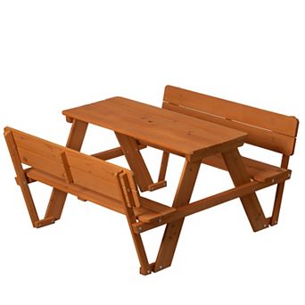 Wooden Kids Picnic Table Bench with Backrest, Outdoor Children's Backyard Table