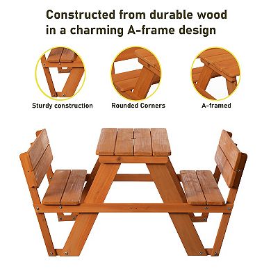 Wooden Kids Picnic Table Bench with Backrest, Outdoor Children's Backyard Table