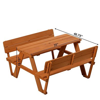 Wooden Kids Picnic Table Bench with Backrest, Outdoor Children's Backyard Table