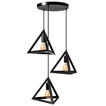 Quickway Imports Modern Black Chandelier - 3-Bulb Triangle-Shaped Ceiling Light Fixture, Adjustable