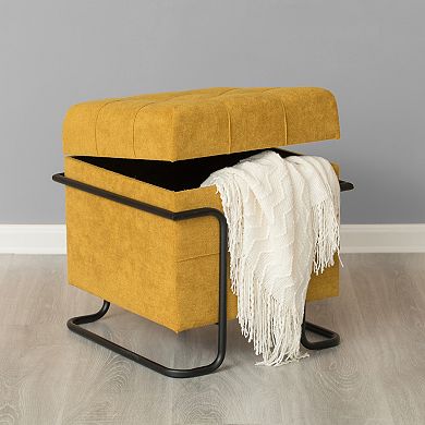 Square Fabric Storage Ottoman with Metal Frame