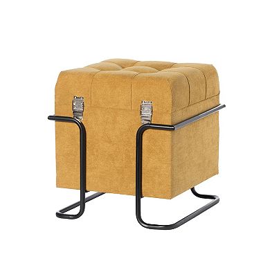 Square Fabric Storage Ottoman with Metal Frame