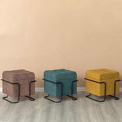 Square Fabric Storage Ottoman with Metal Frame