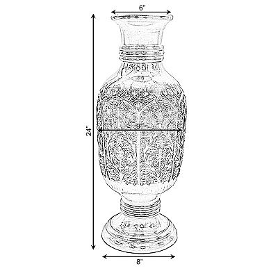 Antique Decorative Hand Curved Mango Wood Table Flower Vase with Unique Textured Pattern