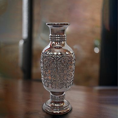 Antique Decorative Hand Curved Mango Wood Table Flower Vase with Unique Textured Pattern