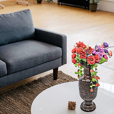 Antique Decorative Hand Curved Mango Wood Table Flower Vase with Unique Textured Pattern