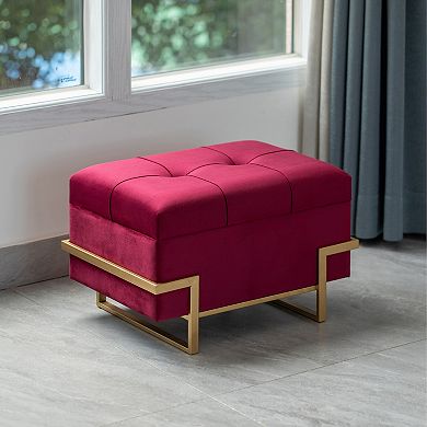 Velvet Storage Ottoman Stool with Abstract Legs