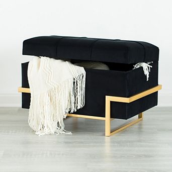 Velvet Storage Ottoman Stool with Abstract Legs