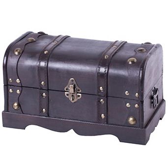 Pirate Style Wooden Treasure Chest with Small Vintage Padlock and Key