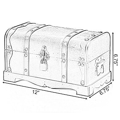 Pirate Style Wooden Treasure Chest with Small Vintage Padlock and Key