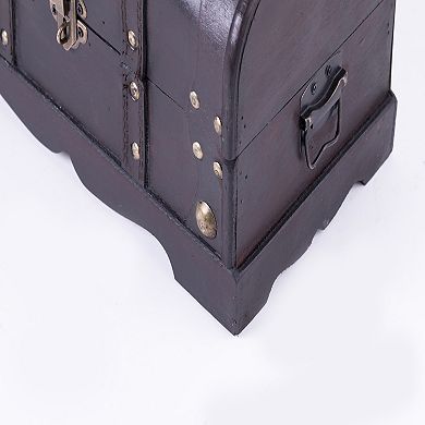 Pirate Style Wooden Treasure Chest with Small Vintage Padlock and Key