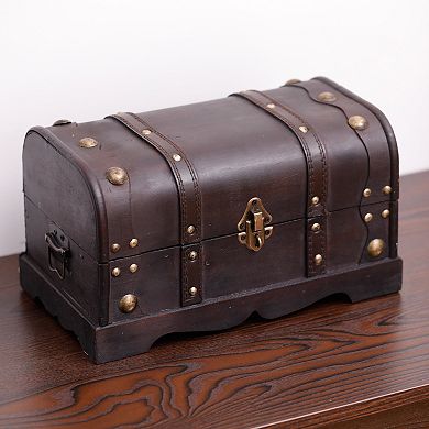 Pirate Style Wooden Treasure Chest with Small Vintage Padlock and Key