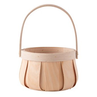 Small Round Natural Woodchip Wooden Decorative Storage Basket with Handle