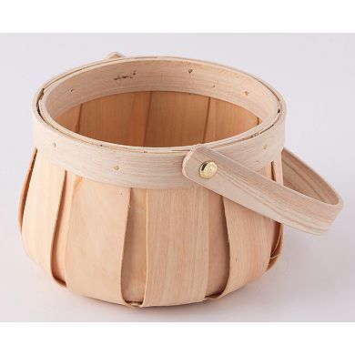 Small Round Natural Woodchip Wooden Decorative Storage Basket with Handle
