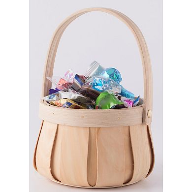 Small Round Natural Woodchip Wooden Decorative Storage Basket with Handle