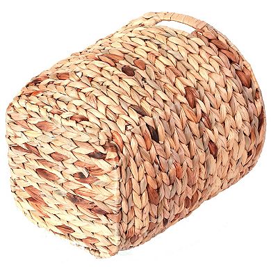 Large Round Water Hyacinth Wicker Basket with Handles - Handwoven Trash Bin